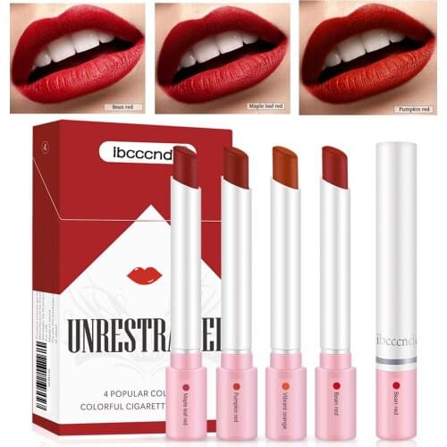 4 Color/Set Cigarette Lip Gloss Set For Lips Makeup Long Lasting Matte Lipsticks Tint For Lips Waterproof Non-stick Cup