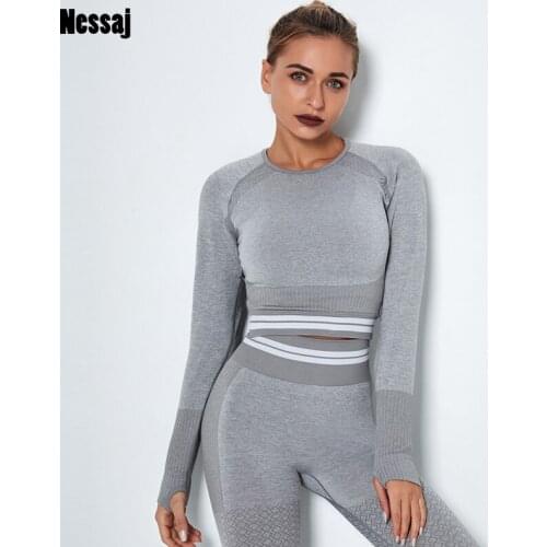 Nessaj Seamless Sport Top Long Sleeve Workout Shirt For Women Fitness Gym Top Athletic Gym Shirt Women Sports Wear Active Wear
