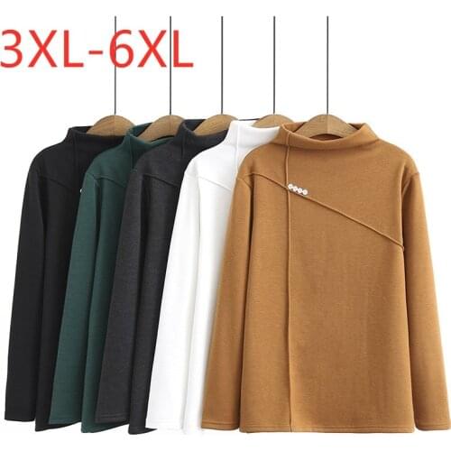 New Ladies Autumn Winter Plus Size Basic Tops For Women Large Long Sleeve Slim Turtleneck Wool Liner Thick T-shirt 4XL 5XL 6XL
