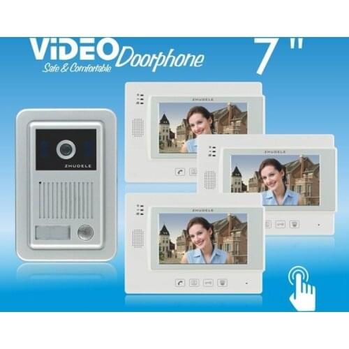 ZHUDELE New top quality 7"color video door phone,CCD camera ,touch screen can connect CCTV camera (1 to 3)