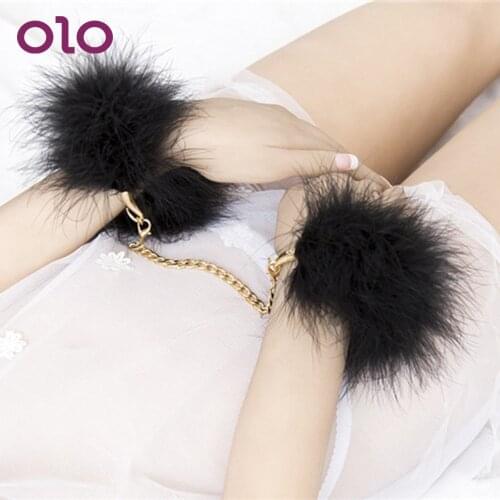 OLO Sex Shop Sexy Handcuffs SM Bondage Role-playing Sex Toys for Couple Feathers Metal Handcuffs Adult Games Slave Restraints