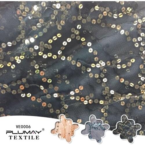 Wholesale 100% polyester embroidery gold sequin mesh fabric for dance dress