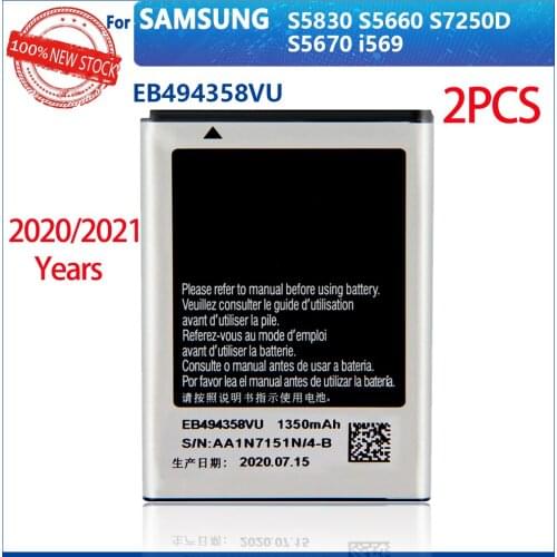 2PCS Original EB494358VU 1350mAh Battery For Samsung Galaxy Ace S5830 S5660 S7250D S5670 i569 gt-s5839i High quality New Battery