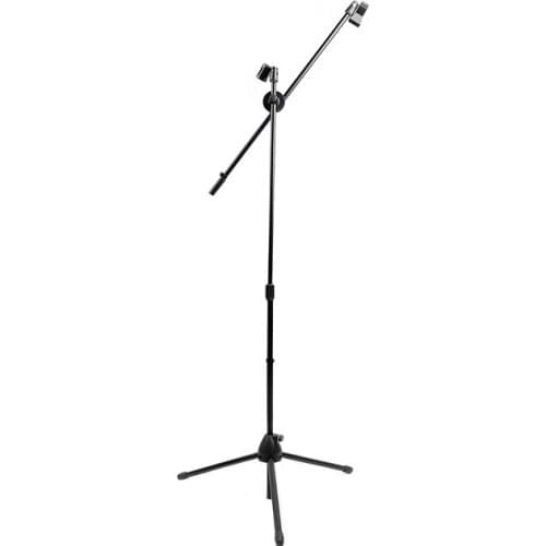 Mic Stand, Tripod Mic Stands with 2 Mic Clip Holders, Adjustable, Collapsible, Black