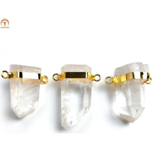 Natural Clear Quartz Gold Diplopore Connector Column Pendant Gemstone Pendant Healing Crystal Pendant For Women Necklace Jewelry