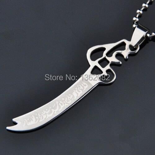 Cool Boy Mens Silver Stainless Steel Arab Scimitar Sword Charms Pendant With 24 inches Beads Chain Necklace Gift MN214