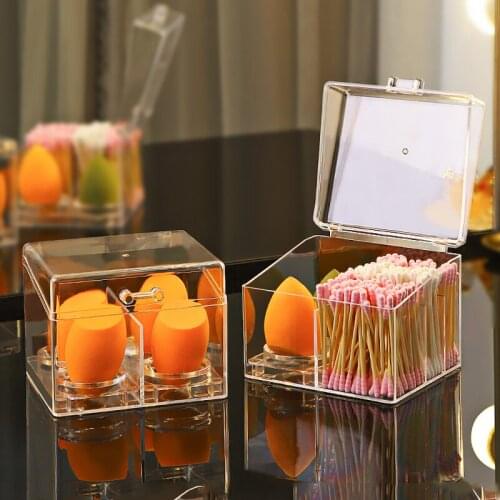 Transparent Cosmetic Storage Box Makeup Tools Organizer Cotton Swab Makeup Sponge Gourd Powder Puff Shelf Storage Box Desktop