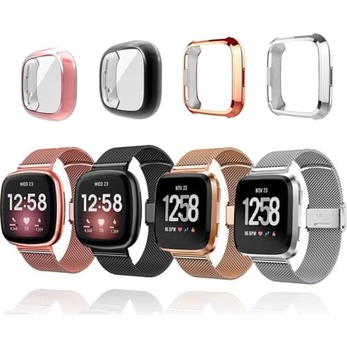 Strap For Fitbit Versa 2 3 Sense Band With TPU Case Screen Protector Bumper For Metal Bracelet For Versa Lite Watch Accessories