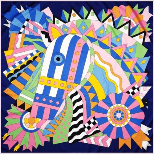 Manual Hand Rolled Twill Silk Scarf Women Celebration Horse Print Square Scarves Echarpes Foulards Femme Wrap Bandana Hijab 90CM