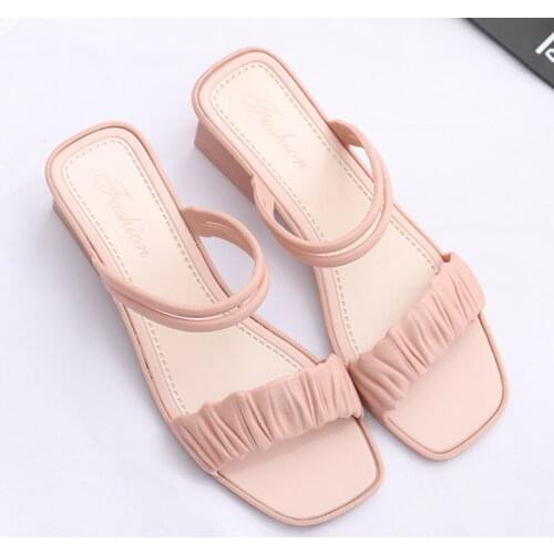 Summer Women Sandals Rubber Solid Slip-On Female Low Heels Shoe Girls Wedges Elegant Ladies Slippers Party Outside Party Slides