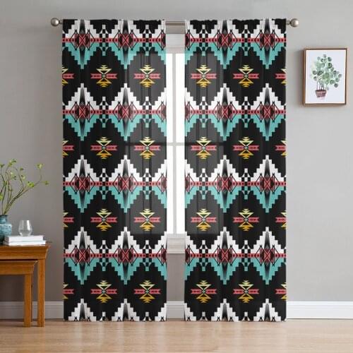 Traditional Aztec Pattern Sheer Curtains for Living Room Modern Voile Curtain Bedroom Tulle Curtains Window Drapes Decor