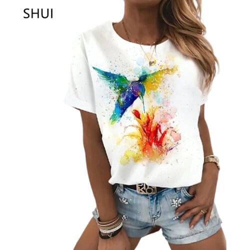 2021 Pastoral Print Girly White Fashion Ladies T-shirt Soft Round Neck Senior Gay Shirt Series Cute Fashion Animal Short Sleeve