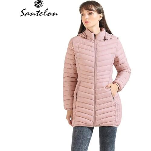 SANTELON 2021 Women Padded Jacket Slim Long Parka With Detachable Hood Outdoor Warm Clothes Ultralight Coat For Chile S20009