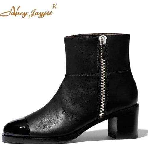 Black Cap Round Toe Ankle Winter Boots Woman Zipper High Chunky Heels Short Plush Quilted Large Size 11 16 Ladies Casual Shoes