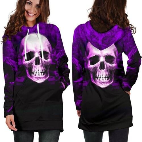 Hoodies Women Spring Autumn Halloween Style Skull Print Hooded Pocket -Neck Long Sleeve Sweatshirts Woman Clothing Loose Tops