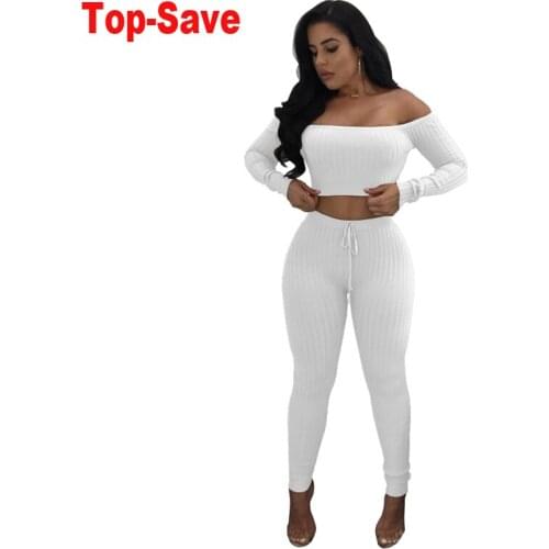 2021 Summer Women Off Shoulder Fitness Two Piece Set Outfits Long Sleeve Crop Tops Tshirt Leggings Pants Bodycon Tracksuit Sets