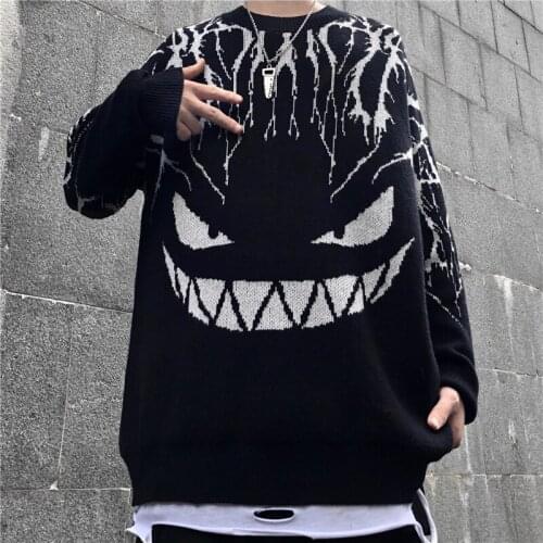 Winter WomenS Harajuku Smiley Printed Knitted Warm Sweater Retro Thick Loose Knit Pullover Streetwear 2021 Women