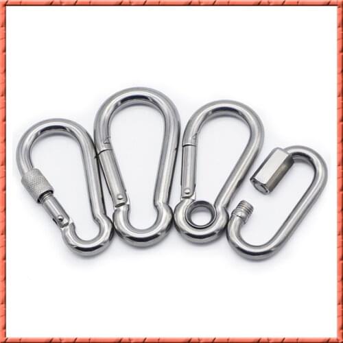 10pcs/lot Stainless steel m4/5/6/8-m13 carabiner quick hanging elastic buckle connection hook spring hook insurance buckle chain