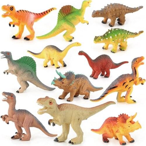 12Pcs/lot Classic Jurassic Dinosaur Triceratops Stegosaurus Herbivorous Dragon PVC Doll Action Figures Animals Toys for Children