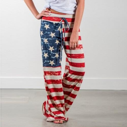 2019 Women Pants Fashion Womens Summer Long Pants America National Flag Printed Free Trousers Full Length Medium Waist Casual