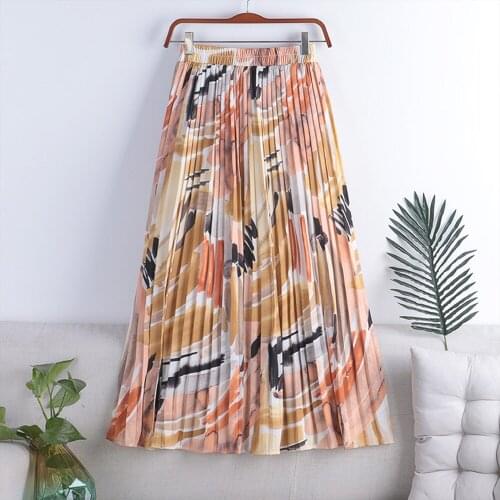 2021 Beach Long Boho Maxi Skirt VD1817 High Waist Women Summer Print Chiffon Pleated Skirt