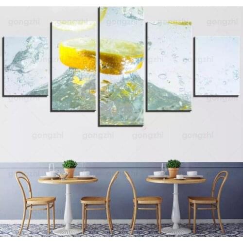 Lemon Slice Drink Minimalist Photography Hd Wall Painting Modern Restaurant Home Frameless 5Pcs Printed Canvas Decorative Poster