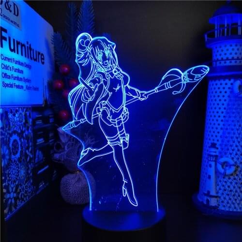 Acrylic Led Night Light KonoSuba Aqua Figure 3D Illusion Night Lamp Touch Sensor Color Changing USB Table Lamp Kids Manga Gift