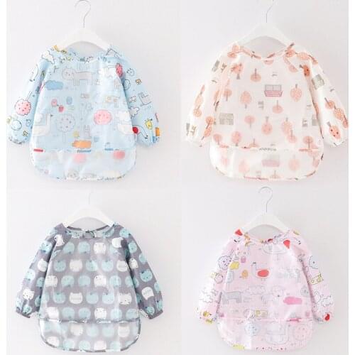 Kids Baby Bandana Bibs Cute Cartoon Bibs Waterproof Infant Eating Children Drawing Long Sleeve Apron Baby Self Feeding Bib