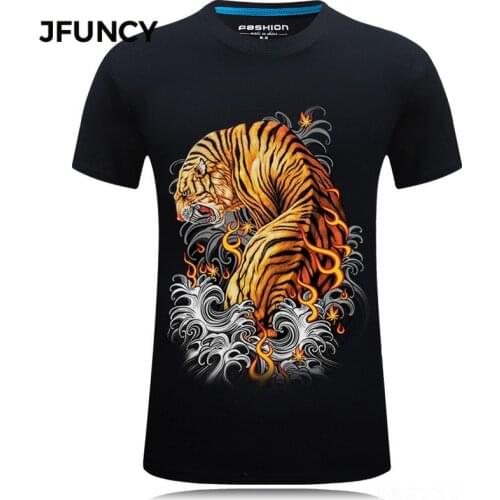 JFUNCY Tiger Print 3D Tshirt Men Graphic T Shirts Summer Short Sleeve Streetwear Male Tee Top Cotton Casual Gothic Man Clothing