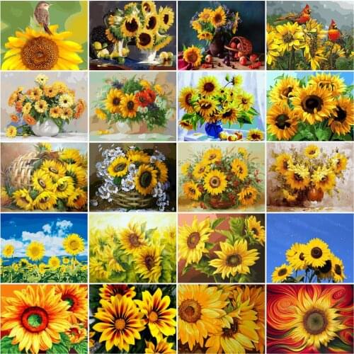 HUACAN Painting By Numbers Sunflower DIY Drawing Canvas Handpainted Pictures By Number Flower Home Decoration