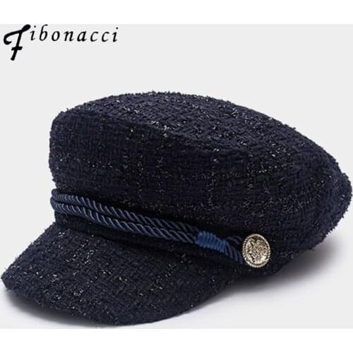 Fibonacci Women Hats Chic Navy Flat Top Newsboy Caps Vintage Military Cap Female Beret Ladies Wild Thin British Visor Cap