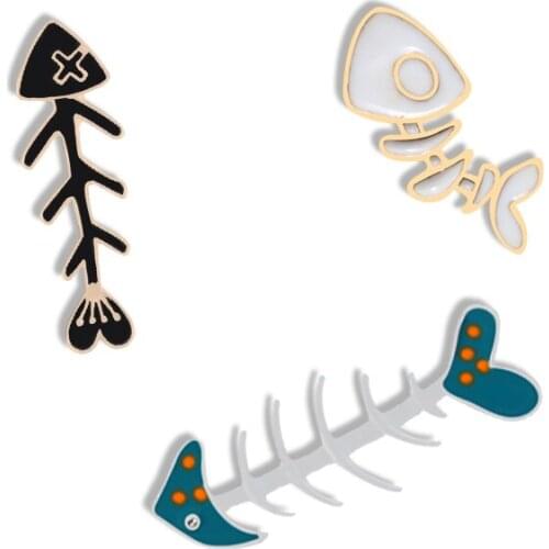 Cartoon Fishbone Brooches Enamel Pin Women Men Child Clothes Jackets Shirt Collar Pin Personality Badge Fantasy Gifts Jewelry