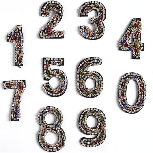 Number Hot fix Rhinestones Beaded Patches Iron on Clothes Stickers 0 1 2 3 4 5 6 7 8 9 Garment Apparel Hat Applique Accessories