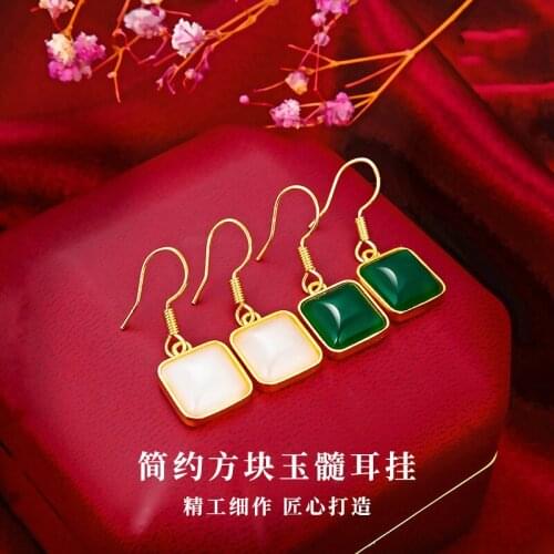 Natural Green Hetian Jade Earring 925 Silver Fashion Jewelry Chalcedony Amulet Gifts for Women