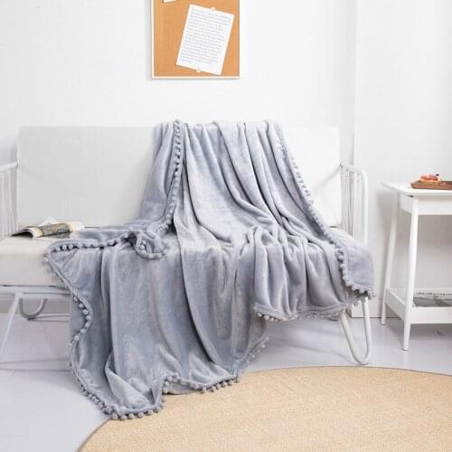 Cilected Solid Color Flannel Fur Ball Blanket Office Sofa Cover Blanket Nordic Ins Home Air Conditioning Room Tassel Blanket