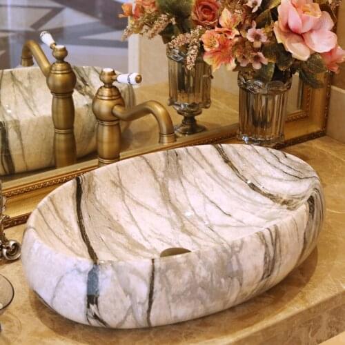 Oval Europe style chinese washbasin sink Jingdezhen Art Counter Top ceramic bathroom sink wash basin