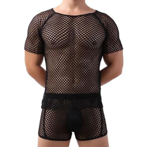 Pajamas sleep set for men pijamas hombre perspective nightwear big mesh sleepwear ropa interior hombre gay underwear sommeil top