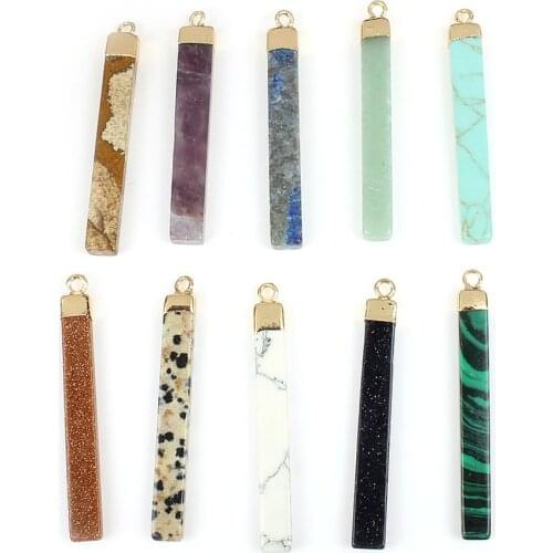 Natural Stone Amethyst Long Bar Pendant 5x44x3mm Fashion Malachite Pendant To Make DIY Necklaces Earrings Jewelry Accessories
