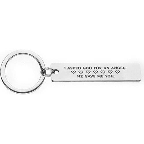 Oeinin Simple Keychain Man I Asked God For An Angel He Gave Me You Key Holder Bags Unisex Letter Color Alloy Key Chain Pendant