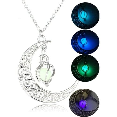 Multicolor Rotating Bead Moon Whirlwind Pendant Necklace Ladies Halloween Pendant Hollow Fluorescent Stone Pendant Necklace Gift