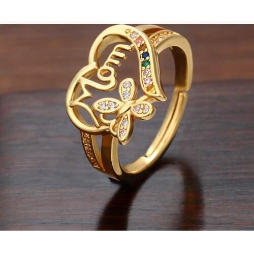 Daihe Luxury 18K Gold Heart Ring Mom Gift Adjustable Micro Inlay Colorful Zircon Copper Ring Women Jewelty Wholesale 2021 New