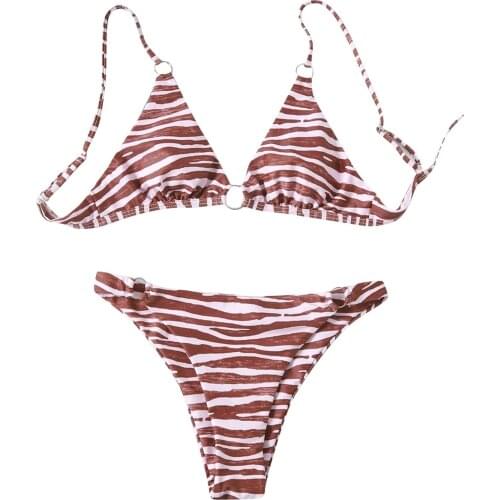 Sexy Swimming Suit For Women Striped Print Bikini Set Push-Up Padded Swimsuit Beachwear Swimwear stroje kapielowe damskie 2021