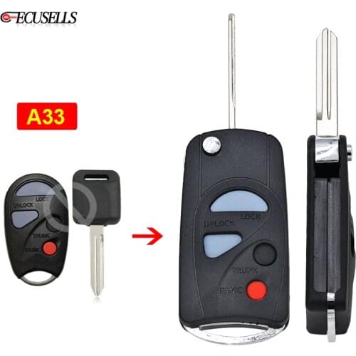 4 Button Folding Flip Remote Key Shell Case Smart Car Key Housing Cover Fob A33 Uncut Blade for Nissan Maxima Sentra Cefiro