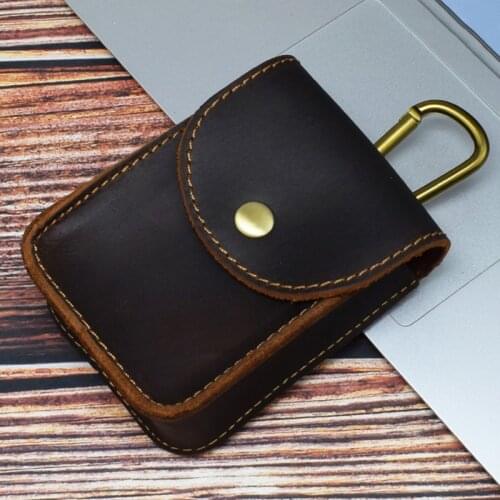 Small Mini Belt Waist Pack Cigarette Case Pouch Male Coin Pocket Purse Crazy Horse Genuine Leather Waist Bag Men Vintage Cowhide