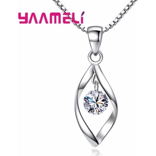 Trendy 925 Sterling Silver Jewelry Necklace Shining Cubic Zirconia Stone Handmade Womans Appointment Date Decoration