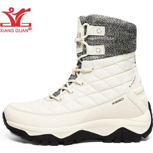 XIANG GUAN Hiking Boots Men Women Waterproof Mountain Shoe Winter Warm Plush Lining Black White High Top Outdoor Tourism Camping