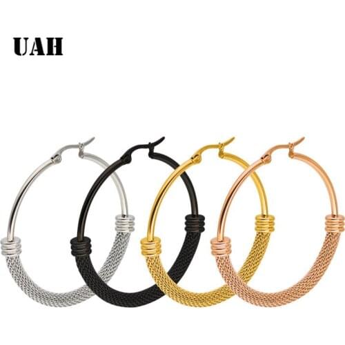 UAH Punk Stainless Steel Hoop Earrings For Women Girl Fashion Steel/Gold/Black Color Earrings Simple Unisex Earrings