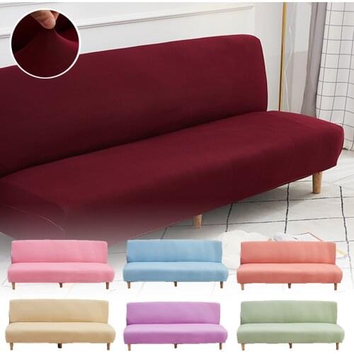 Wine Red Solid Color Folding Sofa Bed Cover Without Armrest Spandex Elastic Decorative Seat Furniture CouchCover for Living Room