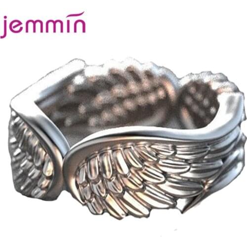 Vintage Punk Feather Wings Ring for Mens Hip Hop Biker Ring 925 Sterling Silver Jewelry Dropshipping
