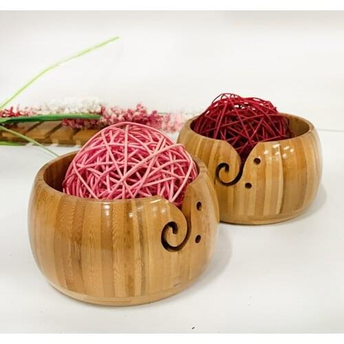 Knitting Crocheted Wool Holder Storage Bowl Wooden Round Knitting Project Needlework Craft Salad Noodle Rice Fruit Bowl